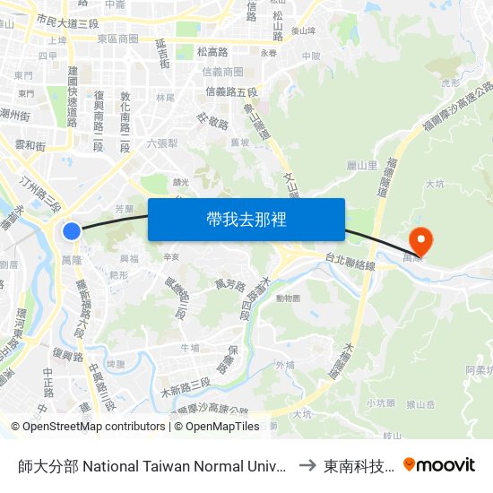 師大分部 National Taiwan Normal University Branch to 東南科技大學 map