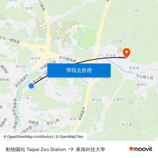 動物園站 Taipei Zoo Station to 東南科技大學 map