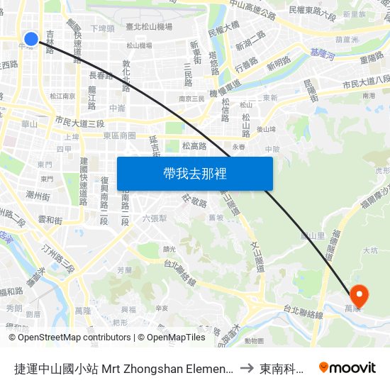 捷運中山國小站 Mrt Zhongshan Elementary School Sta. to 東南科技大學 map