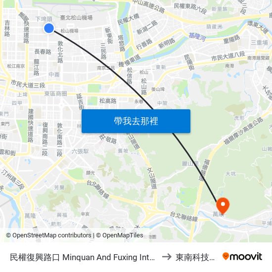 民權復興路口 Minquan And Fuxing Intersection to 東南科技大學 map