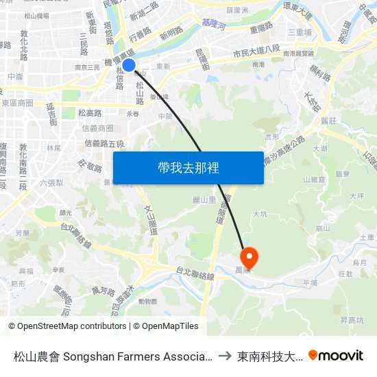 松山農會 Songshan Farmers Association to 東南科技大學 map