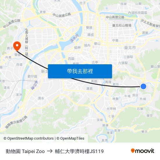 動物園 Taipei Zoo to 輔仁大學濟時樓JS119 map