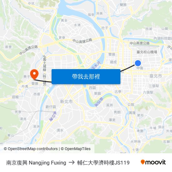 南京復興 Nangjing Fuxing to 輔仁大學濟時樓JS119 map