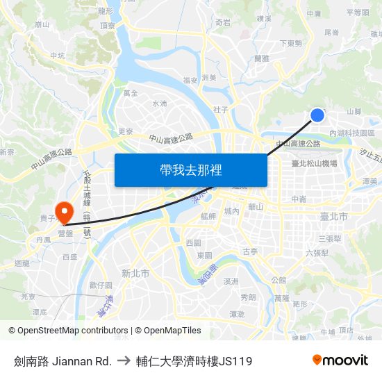劍南路 Jiannan Rd. to 輔仁大學濟時樓JS119 map