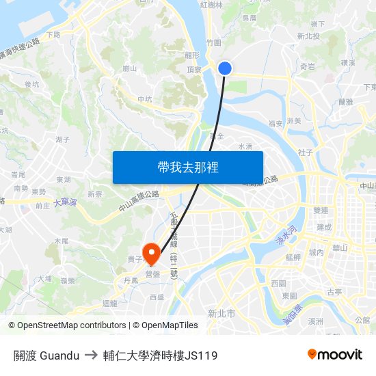 關渡 Guandu to 輔仁大學濟時樓JS119 map