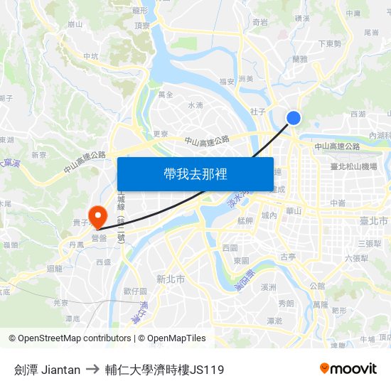 劍潭 Jiantan to 輔仁大學濟時樓JS119 map