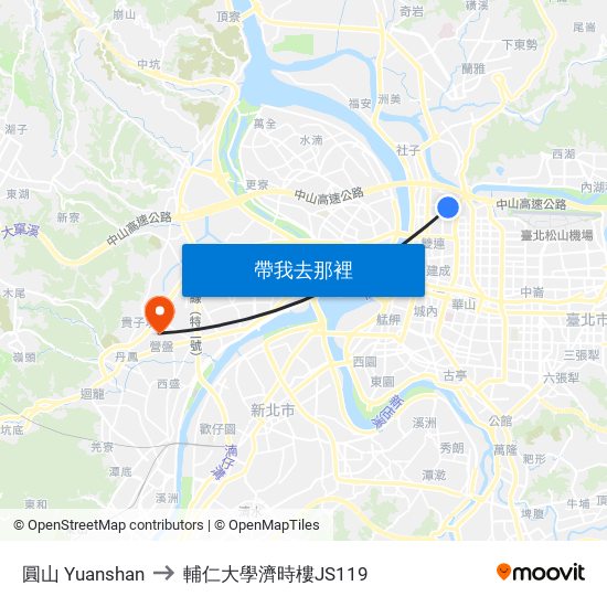 圓山 Yuanshan to 輔仁大學濟時樓JS119 map