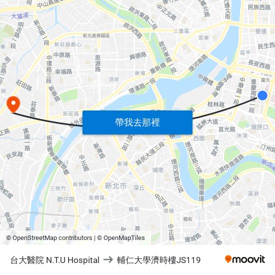 台大醫院 N.T.U Hospital to 輔仁大學濟時樓JS119 map