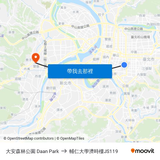 大安森林公園 Daan Park to 輔仁大學濟時樓JS119 map