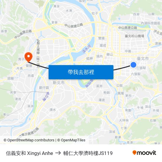 信義安和 Xingyi Anhe to 輔仁大學濟時樓JS119 map