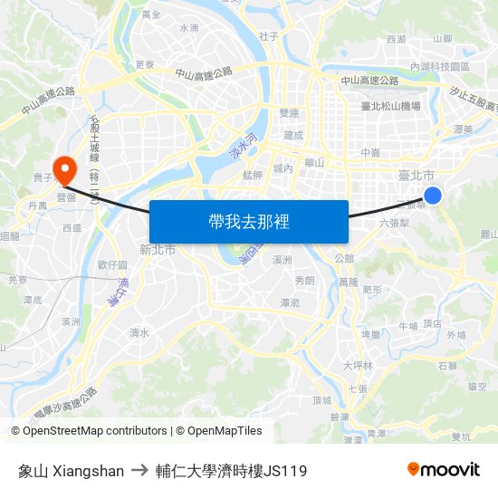 象山 Xiangshan to 輔仁大學濟時樓JS119 map