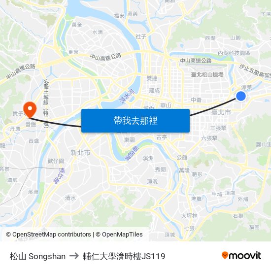 松山 Songshan to 輔仁大學濟時樓JS119 map