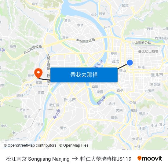 松江南京 Songjiang Nanjing to 輔仁大學濟時樓JS119 map