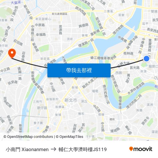 小南門 Xiaonanmen to 輔仁大學濟時樓JS119 map