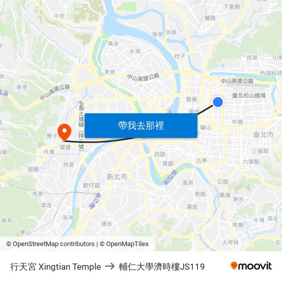 行天宮 Xingtian Temple to 輔仁大學濟時樓JS119 map