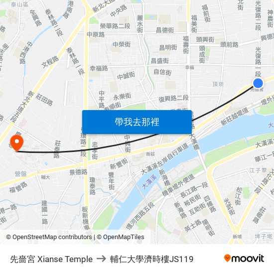 先嗇宮 Xianse Temple to 輔仁大學濟時樓JS119 map