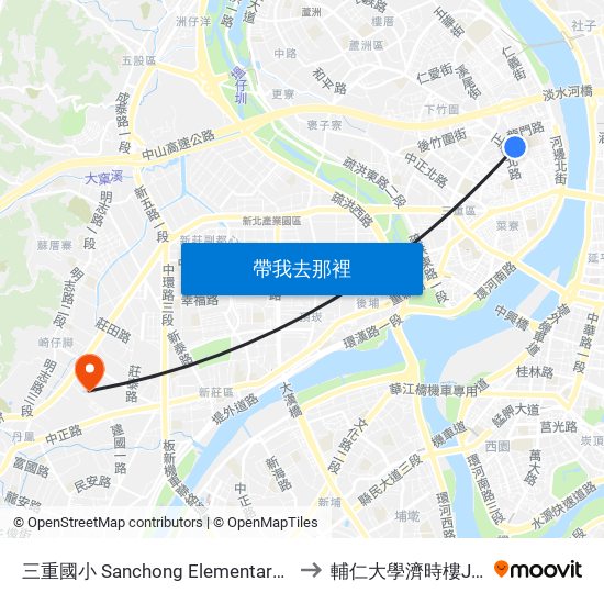 三重國小 Sanchong Elementary School to 輔仁大學濟時樓JS119 map