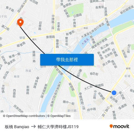 板橋 Banqiao to 輔仁大學濟時樓JS119 map