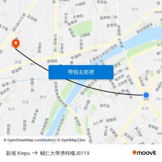 新埔 Xinpu to 輔仁大學濟時樓JS119 map