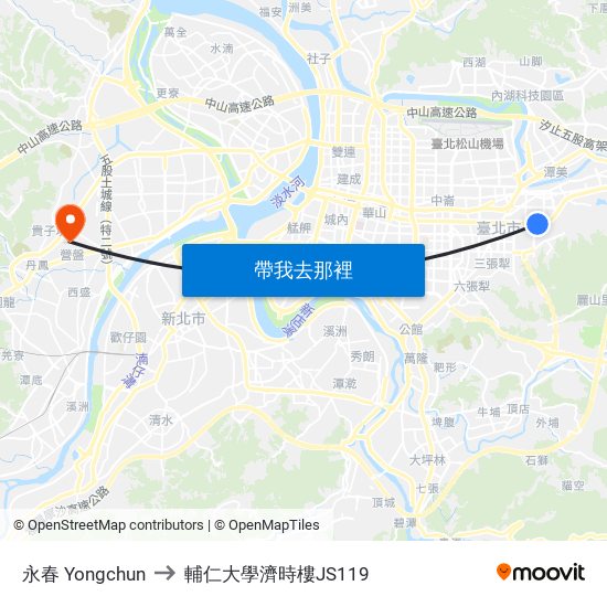 永春 Yongchun to 輔仁大學濟時樓JS119 map