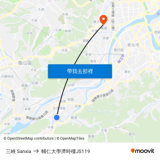 三峽 Sanxia to 輔仁大學濟時樓JS119 map