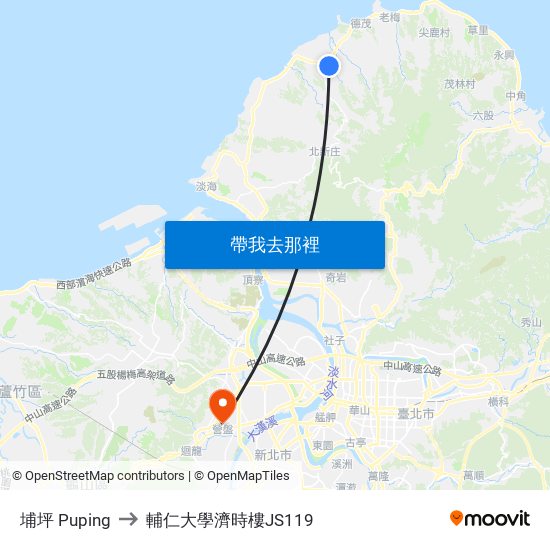 埔坪 Puping to 輔仁大學濟時樓JS119 map
