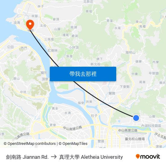 劍南路 Jiannan Rd. to 真理大學 Aletheia University map
