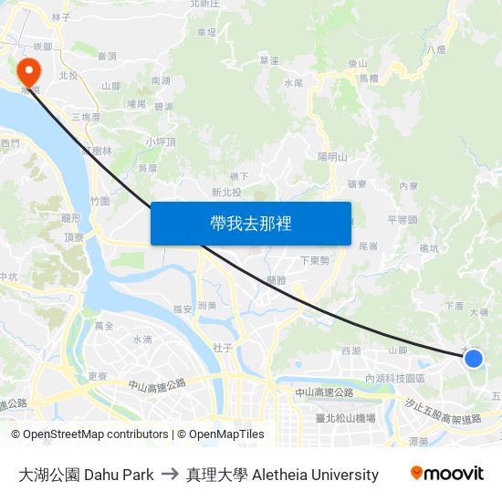 大湖公園 Dahu Park to 真理大學 Aletheia University map