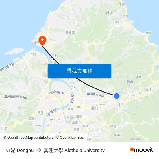 東湖 Donghu to 真理大學 Aletheia University map