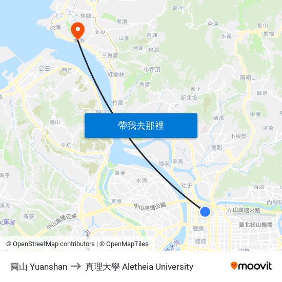 圓山 Yuanshan to 真理大學 Aletheia University map