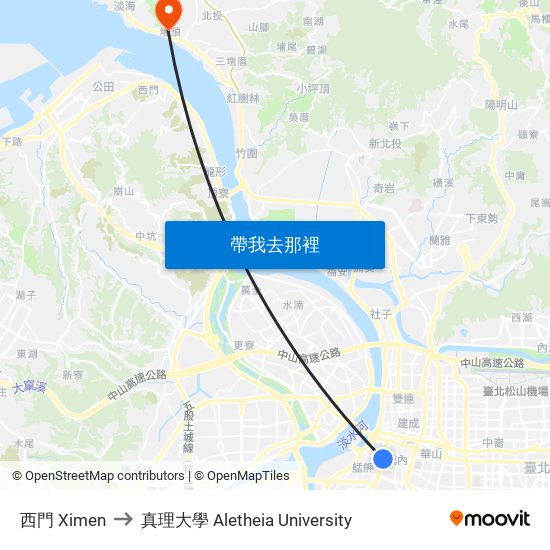 西門 Ximen to 真理大學 Aletheia University map