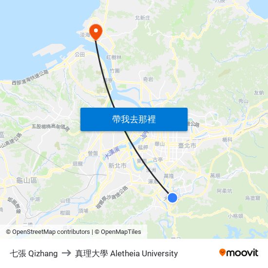 七張 Qizhang to 真理大學 Aletheia University map