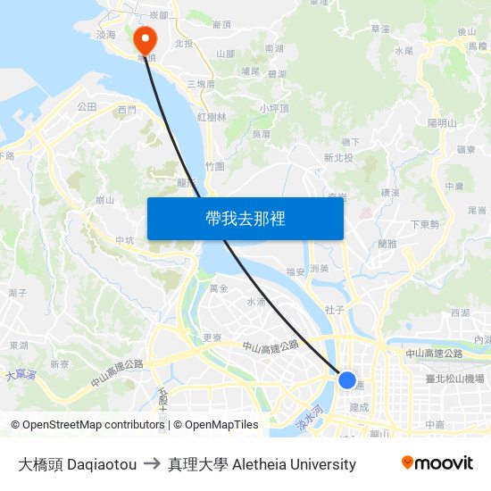大橋頭 Daqiaotou to 真理大學 Aletheia University map