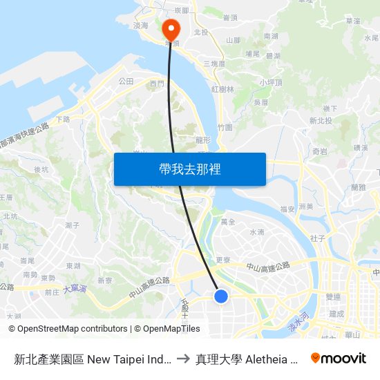 新北產業園區 New Taipei Industrial Park to 真理大學 Aletheia University map