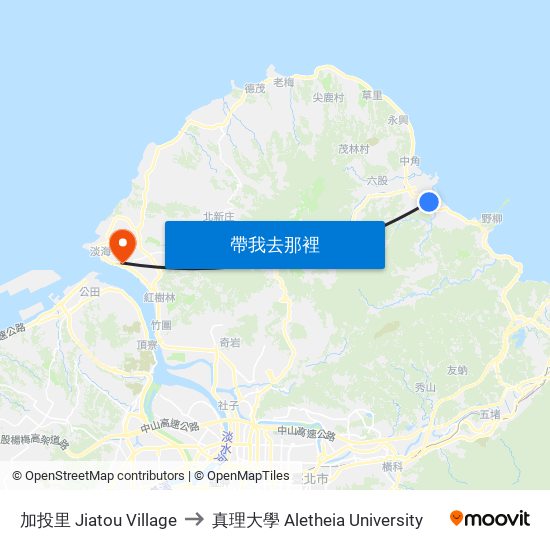 加投里 Jiatou Village to 真理大學 Aletheia University map