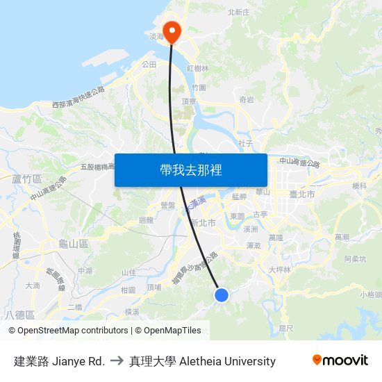 建業路 Jianye Rd. to 真理大學 Aletheia University map