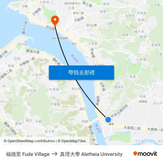 福德里 Fude Village to 真理大學 Aletheia University map