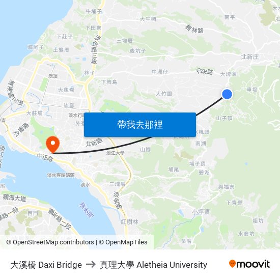 大溪橋 Daxi Bridge to 真理大學 Aletheia University map
