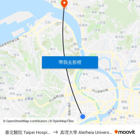 臺北醫院 Taipei Hospital to 真理大學 Aletheia University map