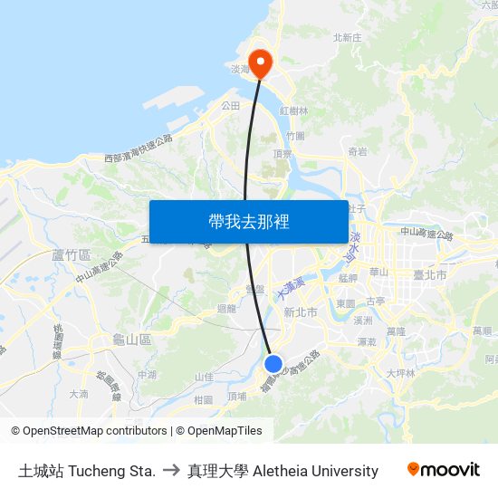 土城站 Tucheng Sta. to 真理大學 Aletheia University map