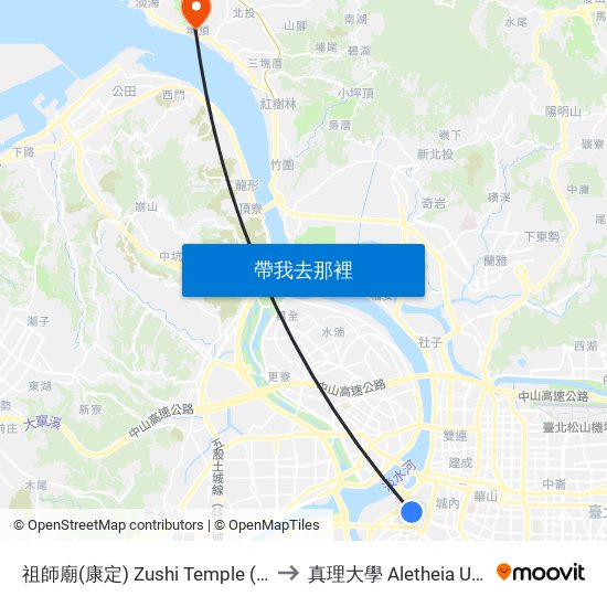 祖師廟(康定) Zushi Temple (Kangding) to 真理大學 Aletheia University map