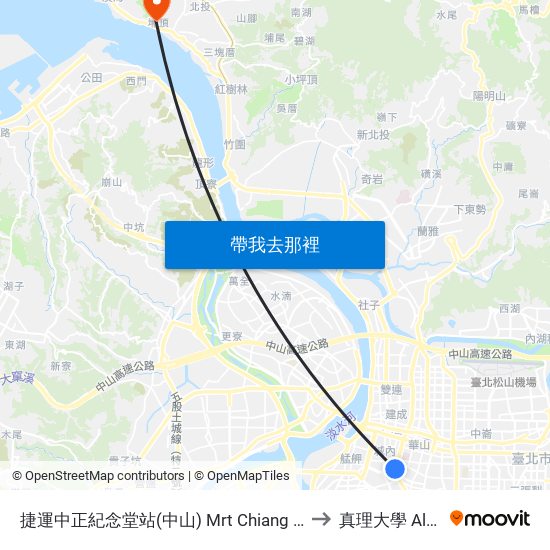 捷運中正紀念堂站(中山) Mrt Chiang Kai-Shek Memorial Hall Sta. (Zhongshan ) to 真理大學 Aletheia University map