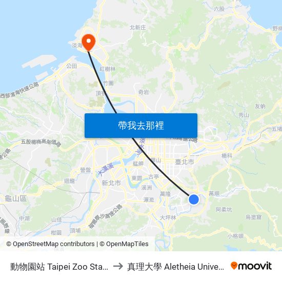 動物園站 Taipei Zoo Station to 真理大學 Aletheia University map