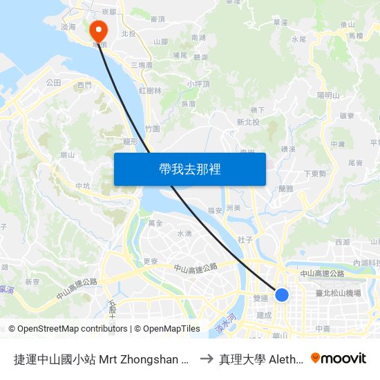 捷運中山國小站 Mrt Zhongshan Elementary School Station to 真理大學 Aletheia University map
