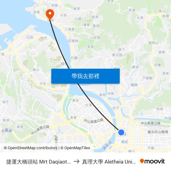 捷運大橋頭站 Mrt Daqiaotou Sta. to 真理大學 Aletheia University map