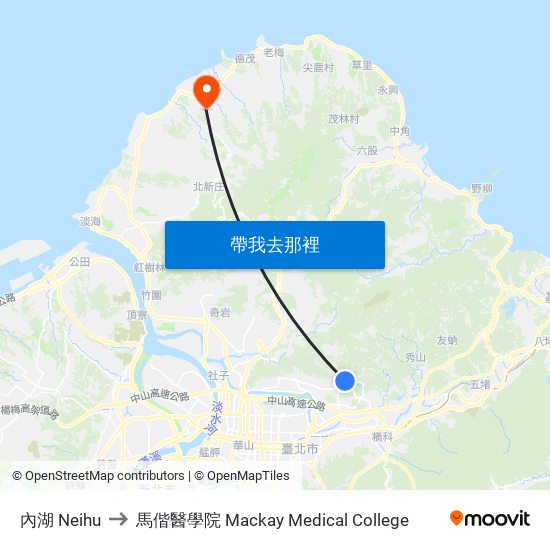 內湖 Neihu to 馬偕醫學院 Mackay Medical College map