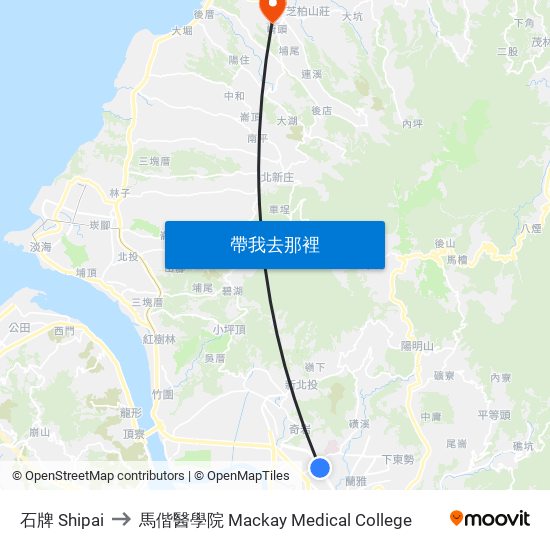 石牌 Shipai to 馬偕醫學院 Mackay Medical College map