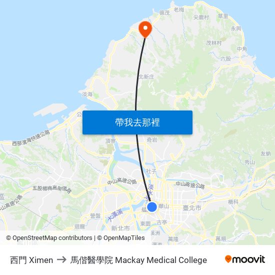 西門 Ximen to 馬偕醫學院 Mackay Medical College map