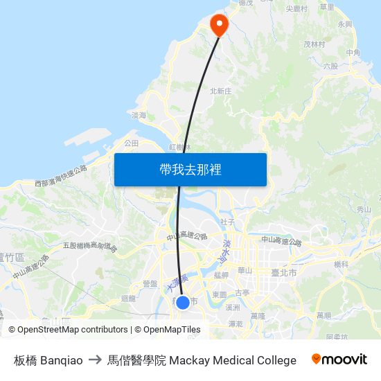 板橋 Banqiao to 馬偕醫學院 Mackay Medical College map