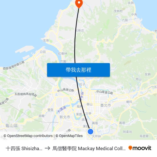 十四張 Shisizhang to 馬偕醫學院 Mackay Medical College map